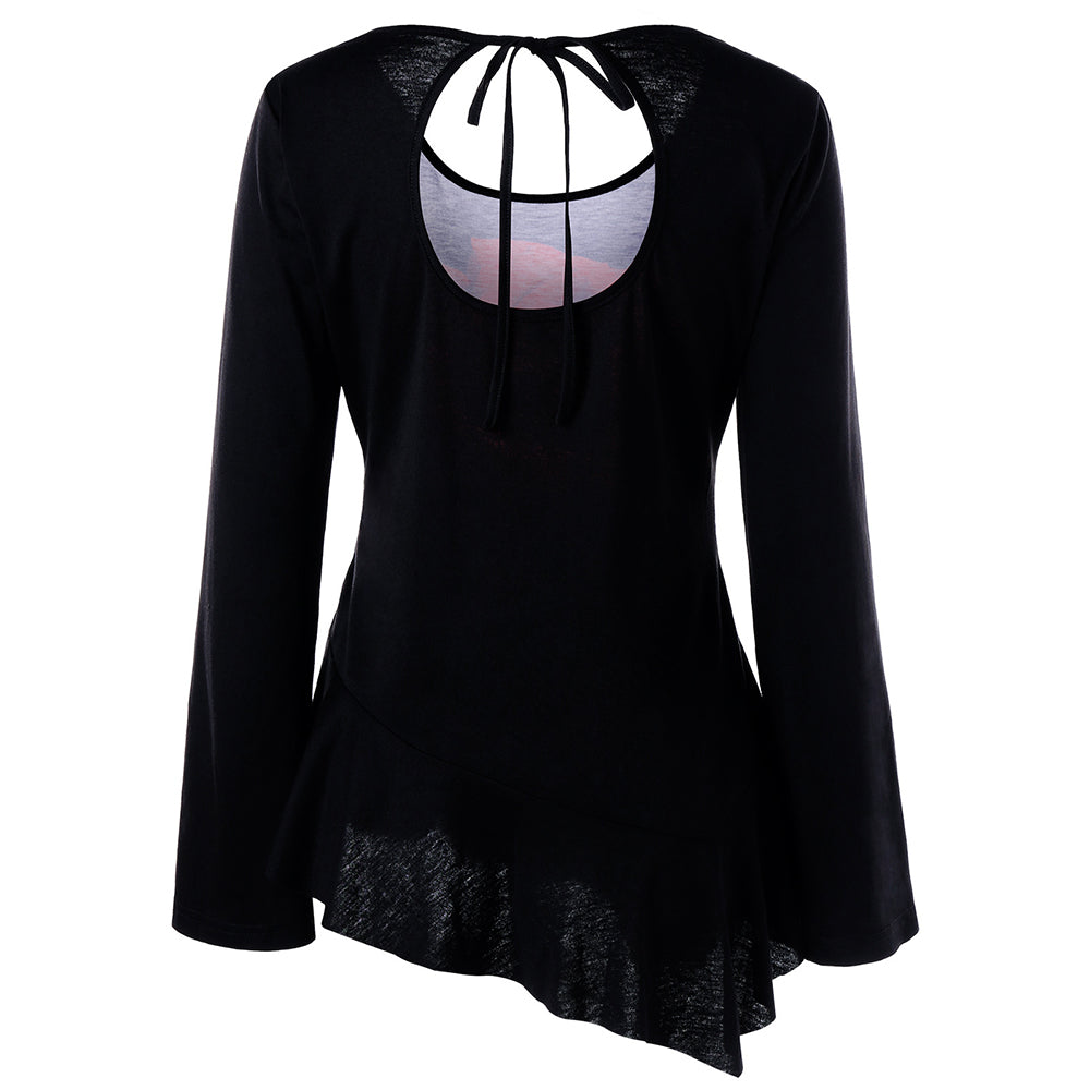 3D Rose Print Flare Top