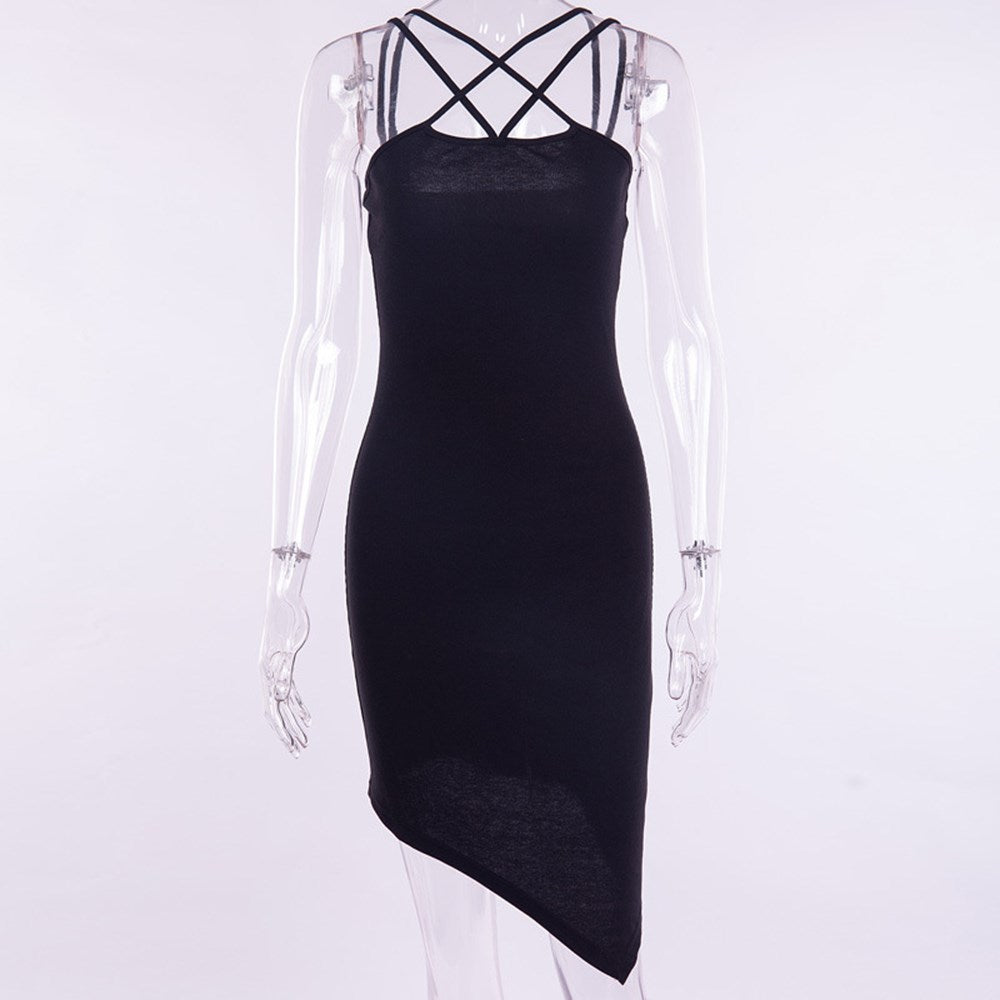 Gothic Black Slim Asymmetric Dress