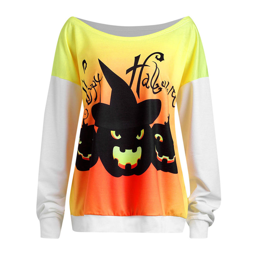 Women's Halloween Pumpkin Print Blouse