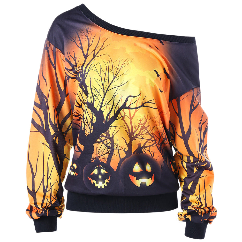 Skew Neck 3D Print Halloween Sweatshirt