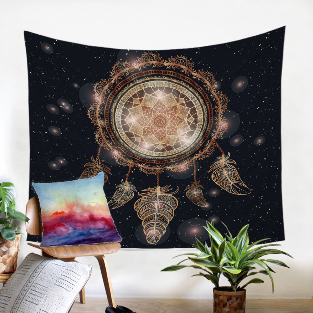 Golden Print  Bohemian Galaxy Dreamcatcher  Microfiber Decorative Wall Tapestry