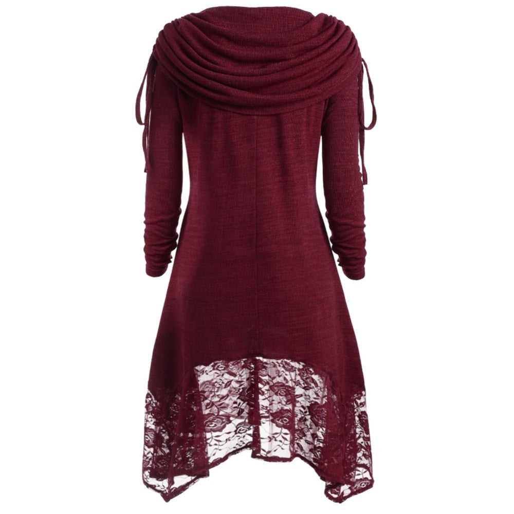 Plus Size Long Sleeve Gothic Lace Pullover Shirt