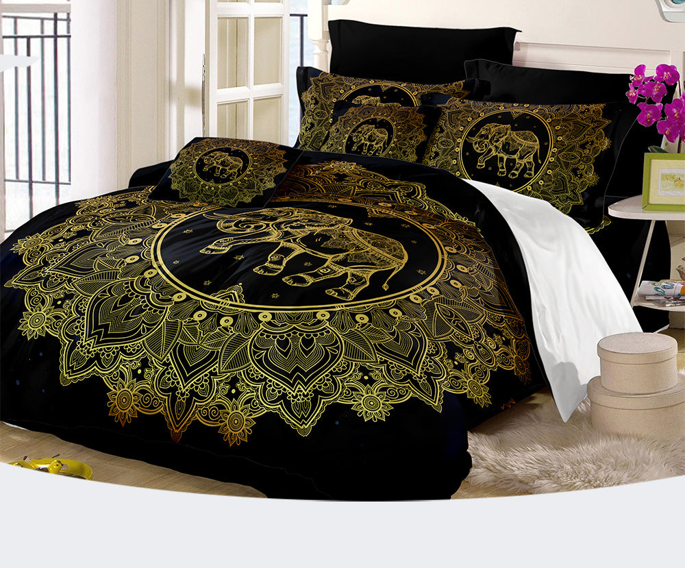 Golden Dark Moon Elephant Stars Dreamcatcher Bedding Sets