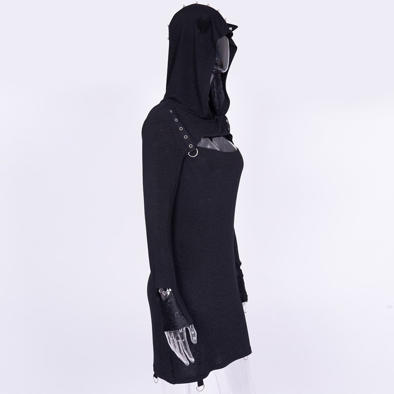 Gothic Steampunk Cat Ears Rivet Hooded Dress