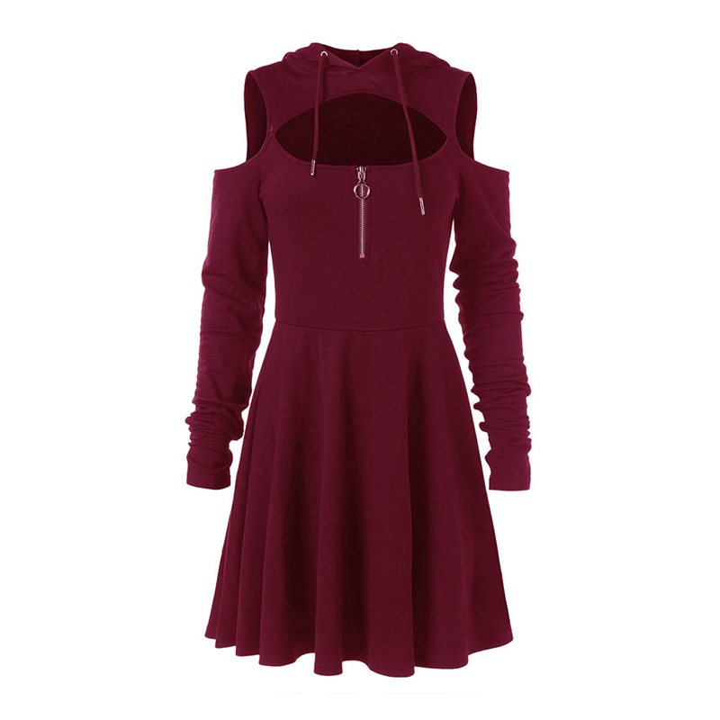 Off Shoulder Long Sleeve Hooded Gothic Dress
