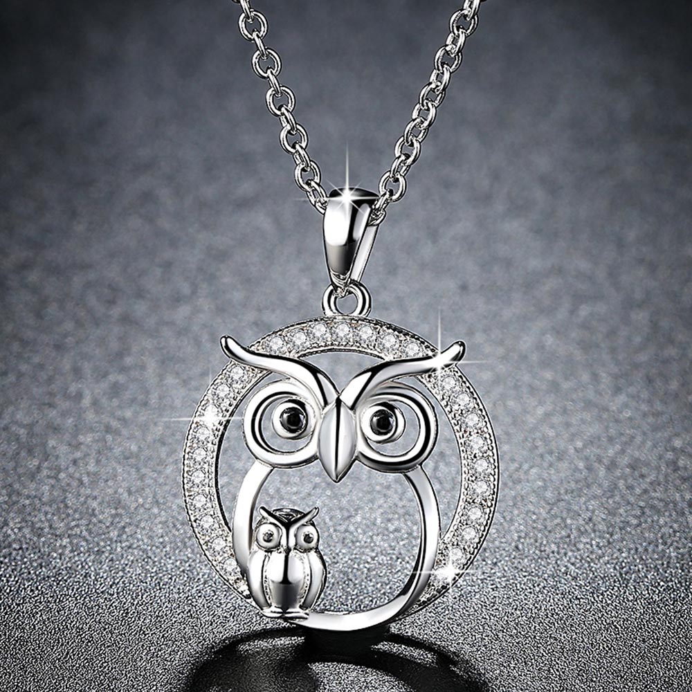 Zircon Pendant Owl Necklace