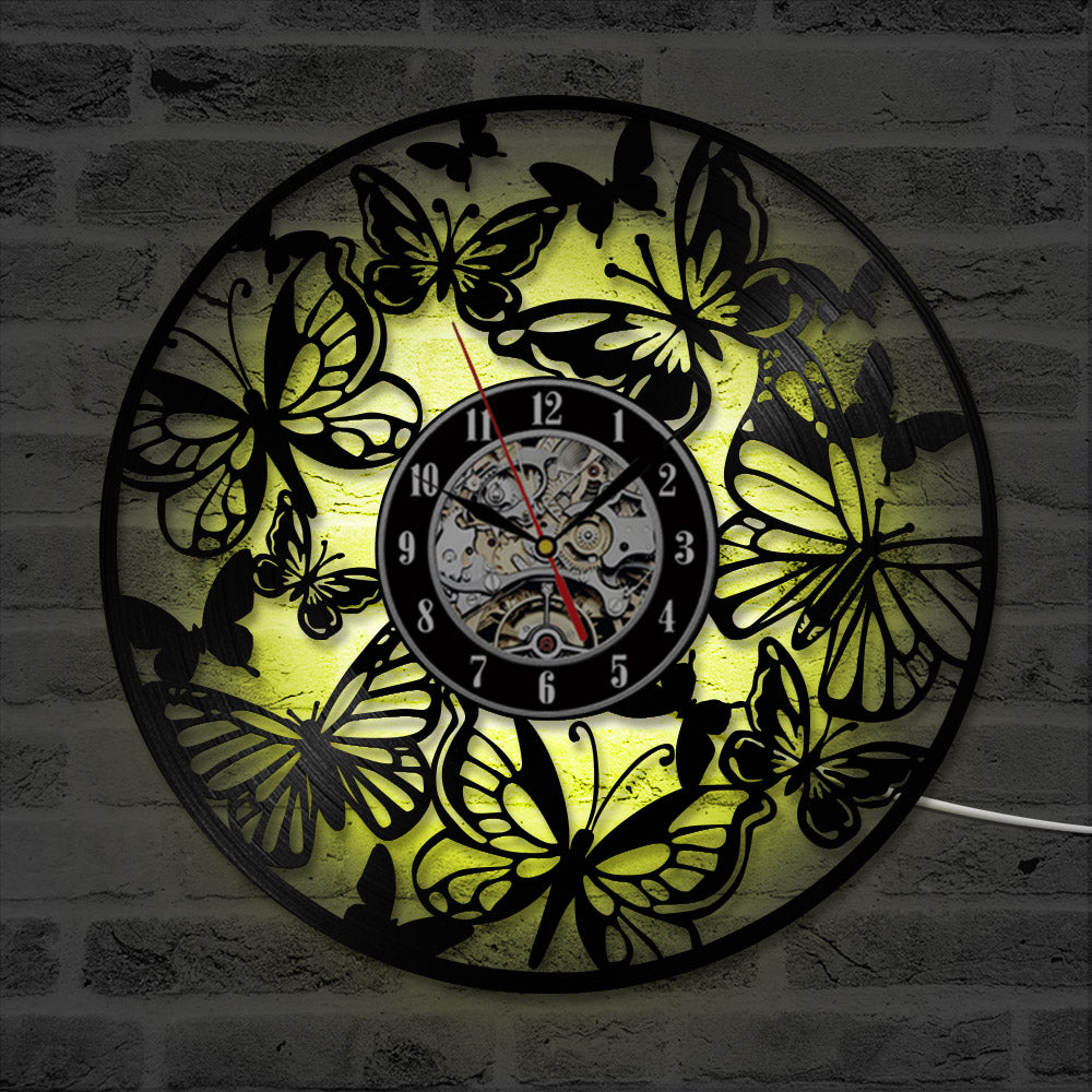 LED Butterfly Vinyl 7 Color Changing 3D Clock