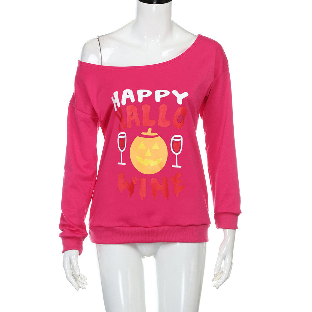 Happy Halloween Wine Long Sleeve Off Shoulder Shirt