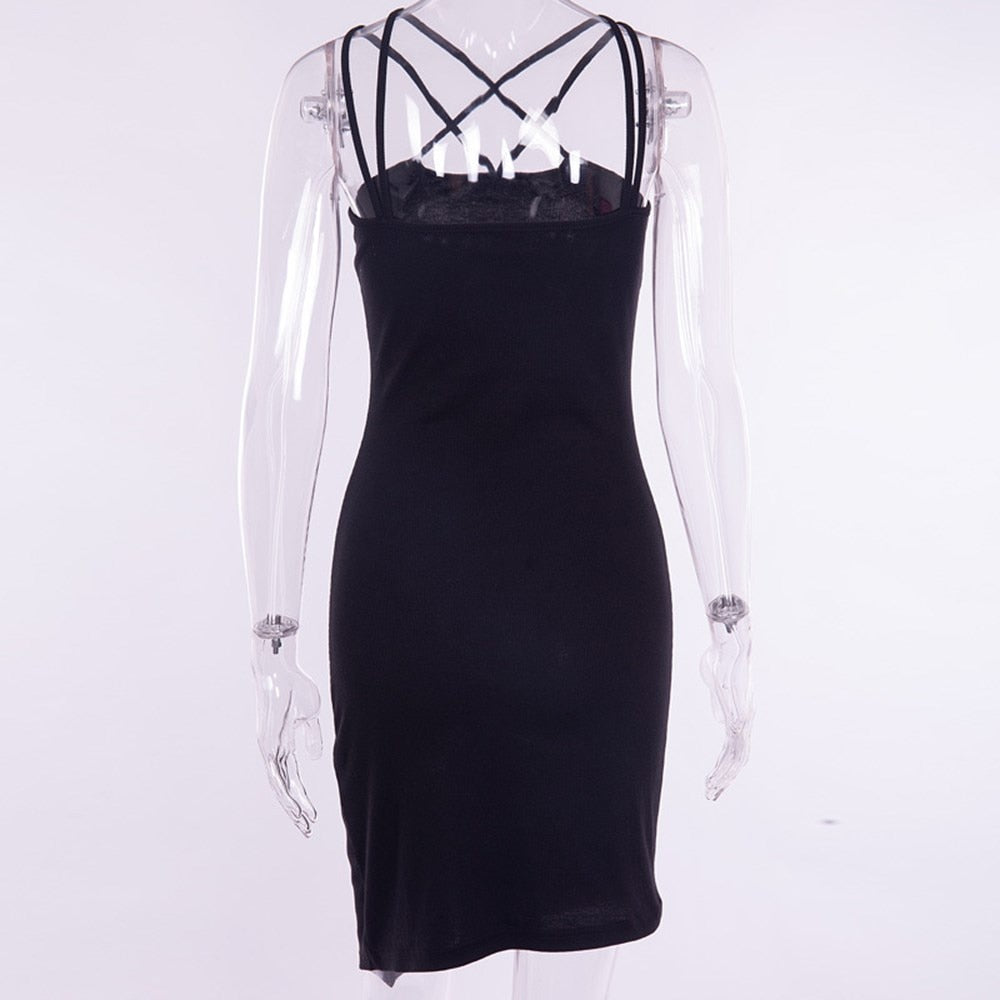 Gothic Black Slim Asymmetric Dress