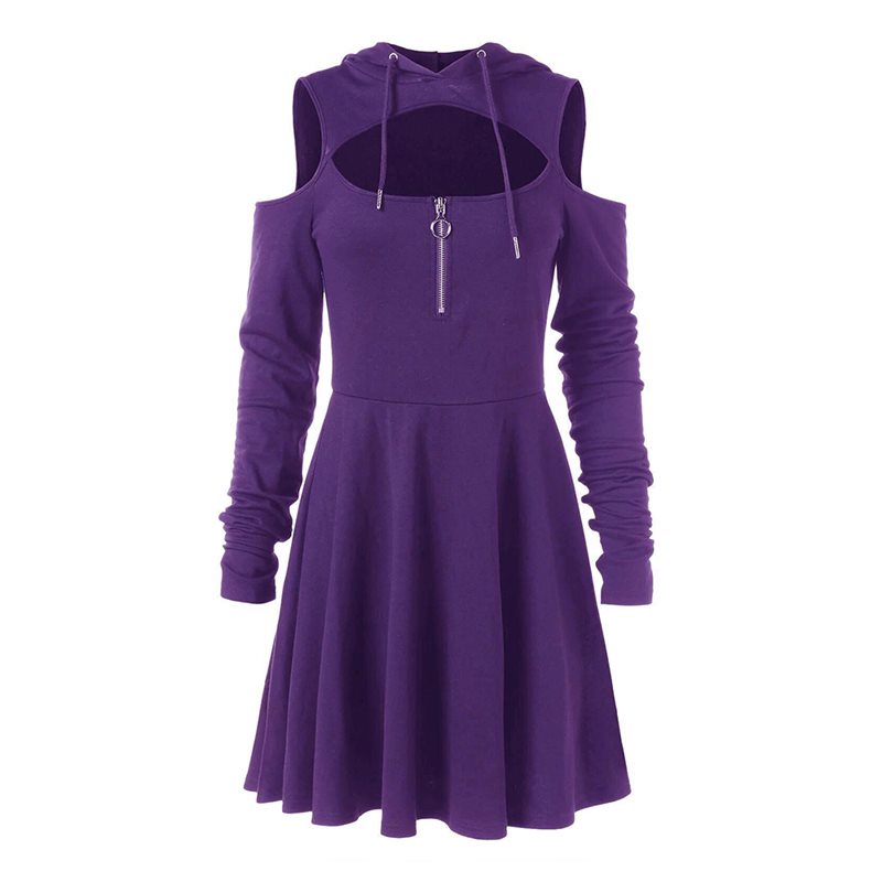 Off Shoulder Long Sleeve Hooded Gothic Dress