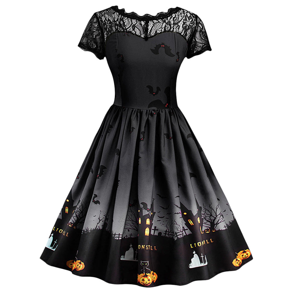 Halloween Print Pumpkin Vintage Dress