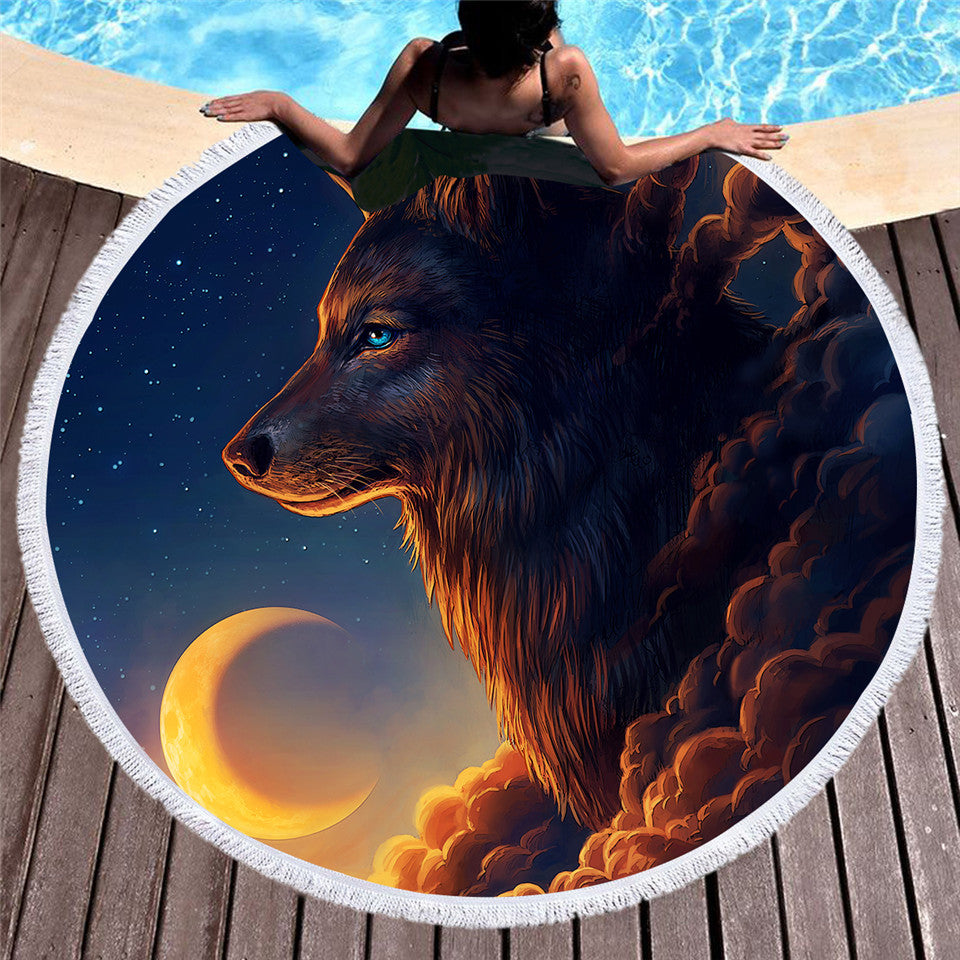 Night Guardia by JoJoesArt Round Beach Towel