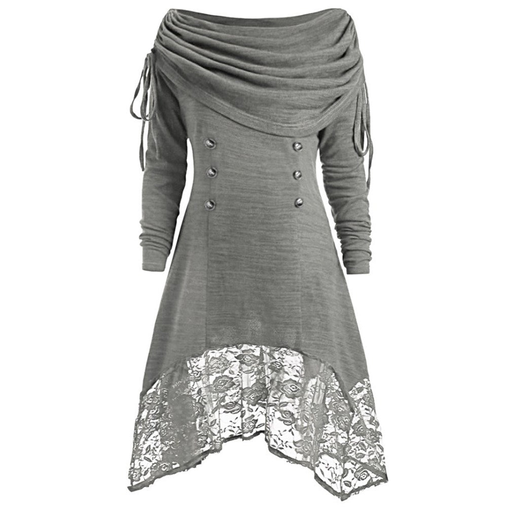 Plus Size Long Sleeve Gothic Lace Pullover Shirt