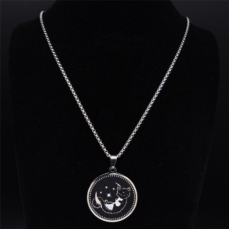 Moon And Cat Stainless Steel Necklace