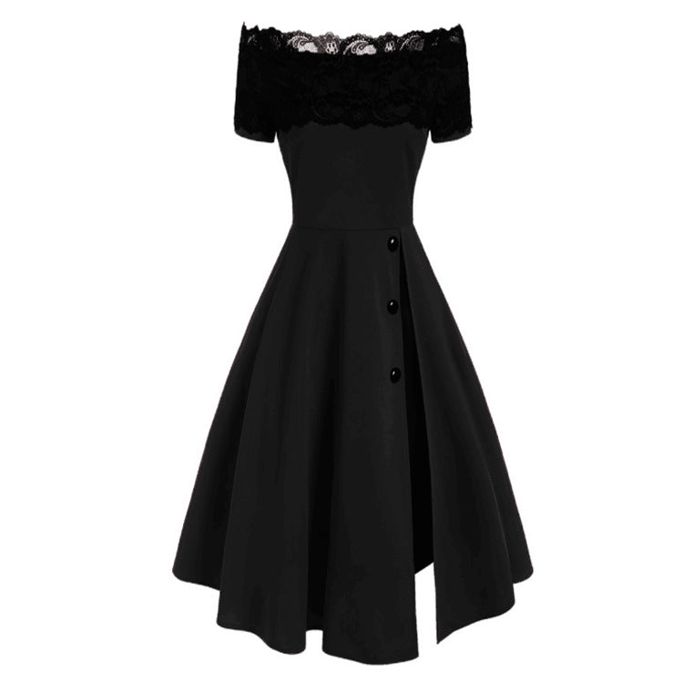 Lace Slash Neck Rockabilly Gothic Dress