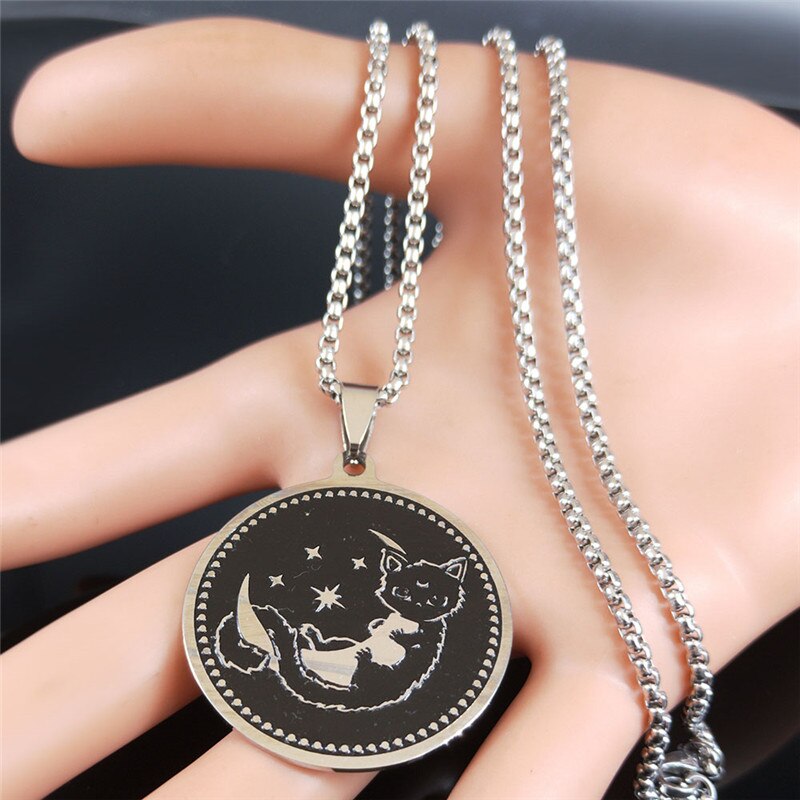 Moon And Cat Stainless Steel Necklace