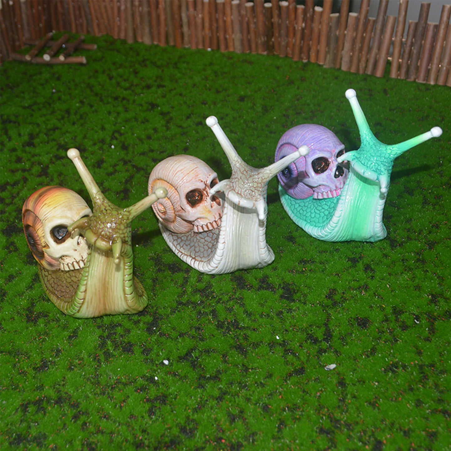 3pc Snail Skull Gothic Garden Outdoor Decoration Statue Set