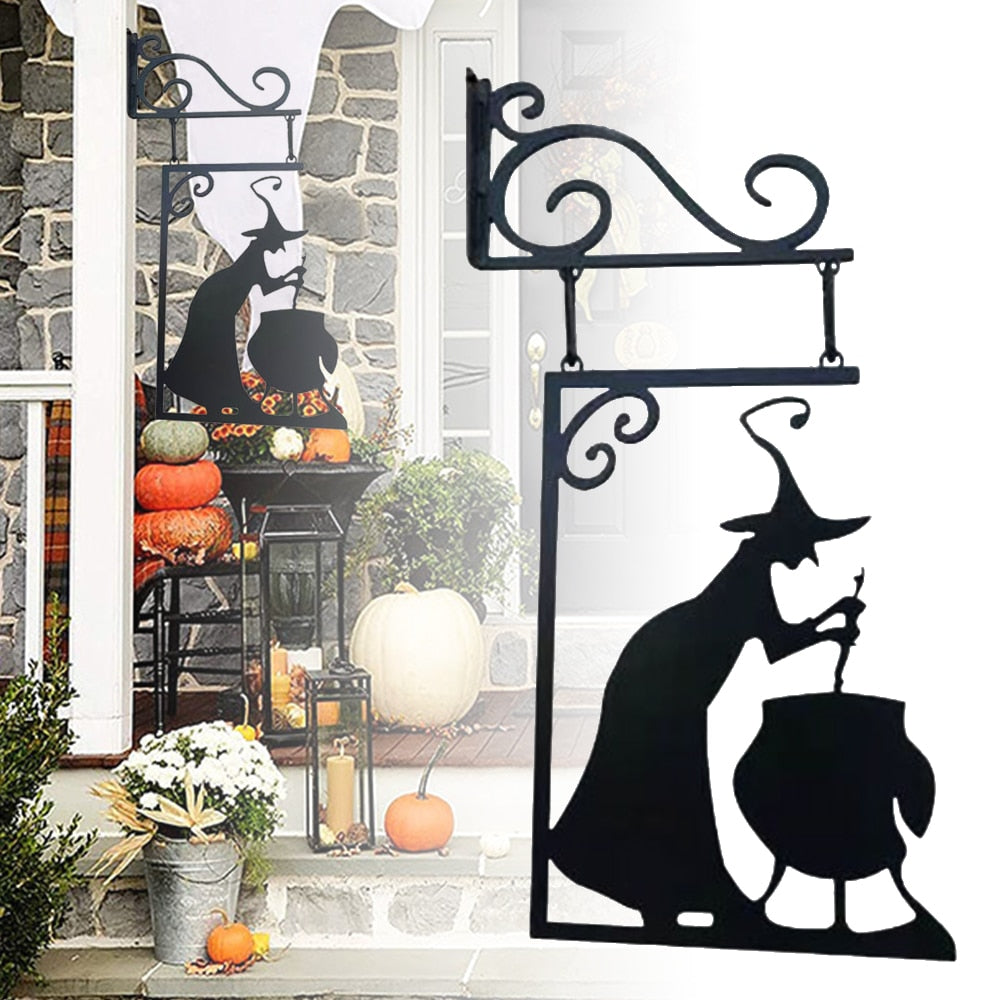2pc Set Vintage Witch Shape Cast Iron Sign