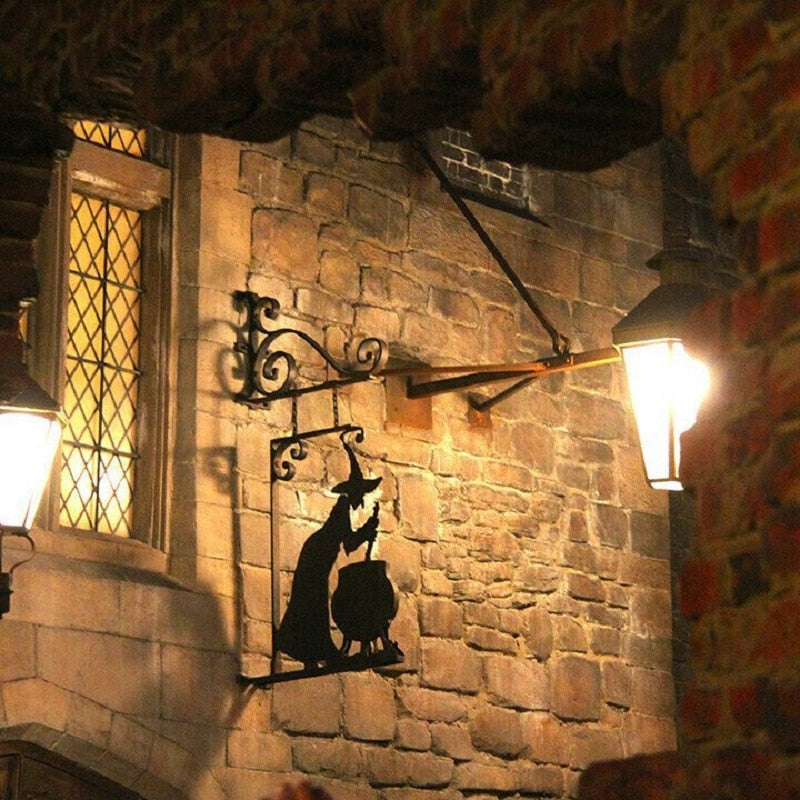2pc Set Vintage Witch Shape Cast Iron Sign