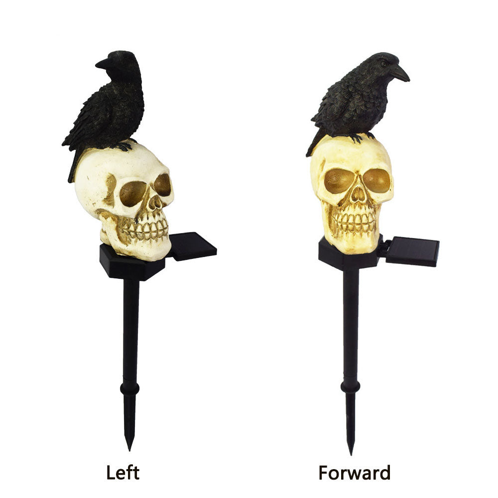 2pc Set Outdoor Garden LED Skull Crow Solar Lights