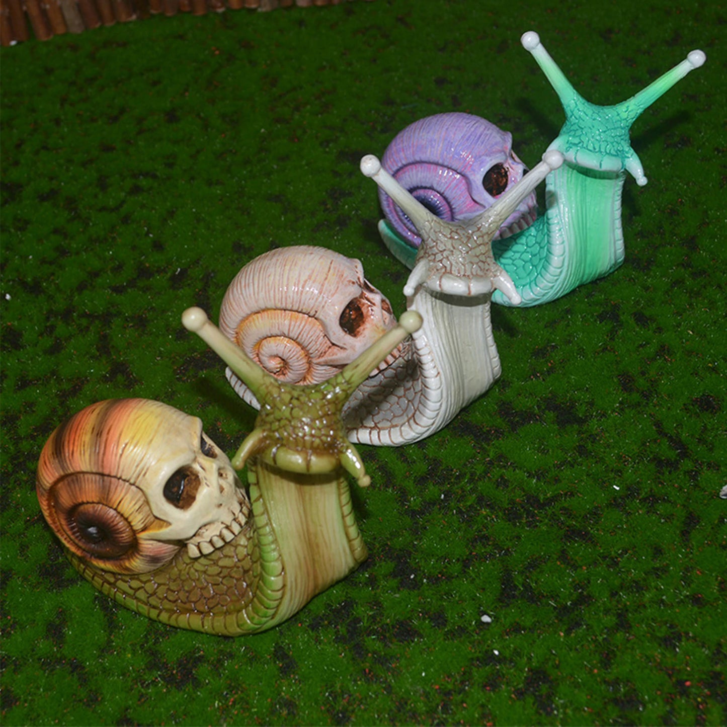 3pc Snail Skull Gothic Garden Outdoor Decoration Statue Set