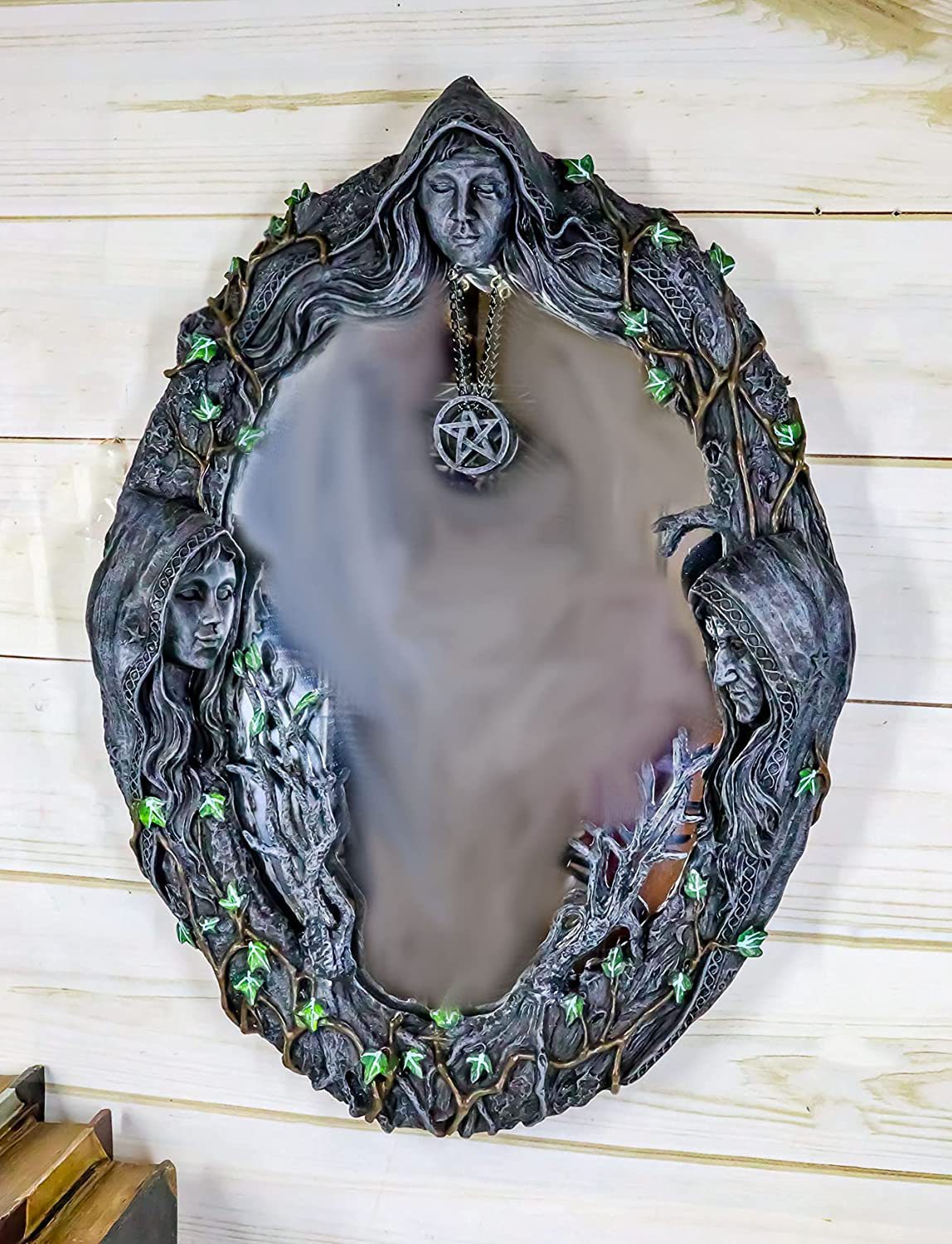 Triple Moon Goddess Mirror With Amulet