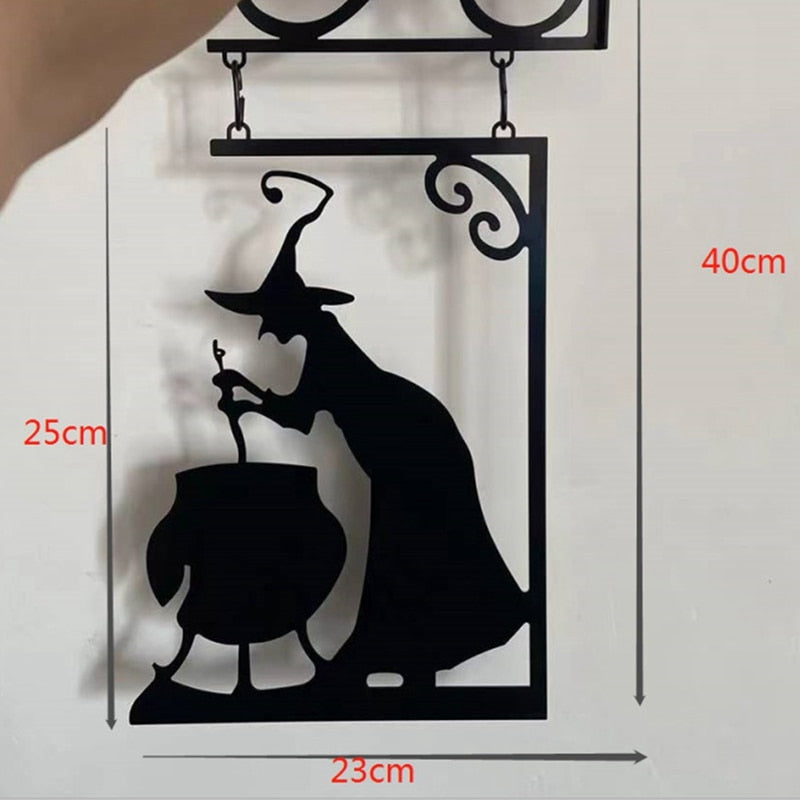 2pc Set Vintage Witch Shape Cast Iron Sign