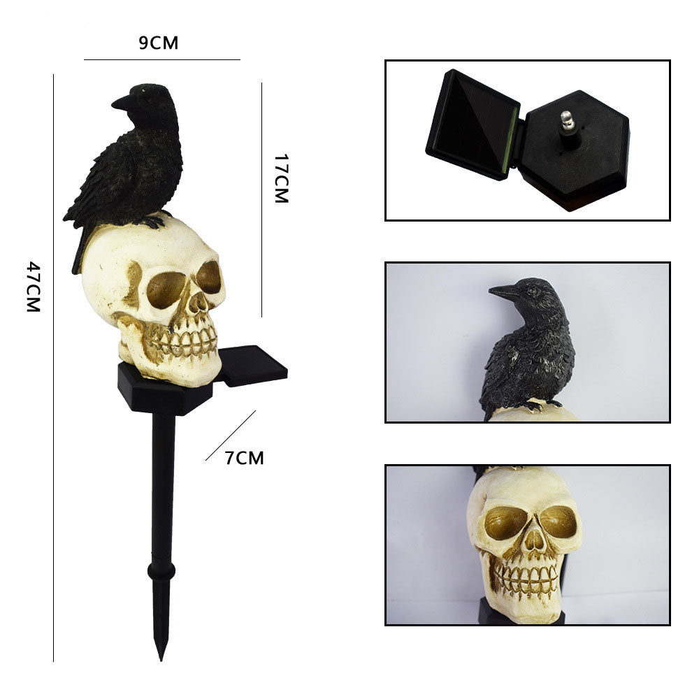 2pc Set Outdoor Garden LED Skull Crow Solar Lights