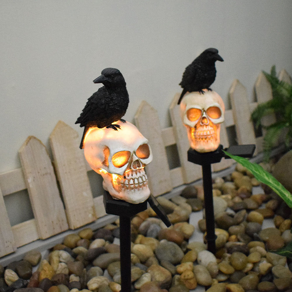 2pc Set Outdoor Garden LED Skull Crow Solar Lights