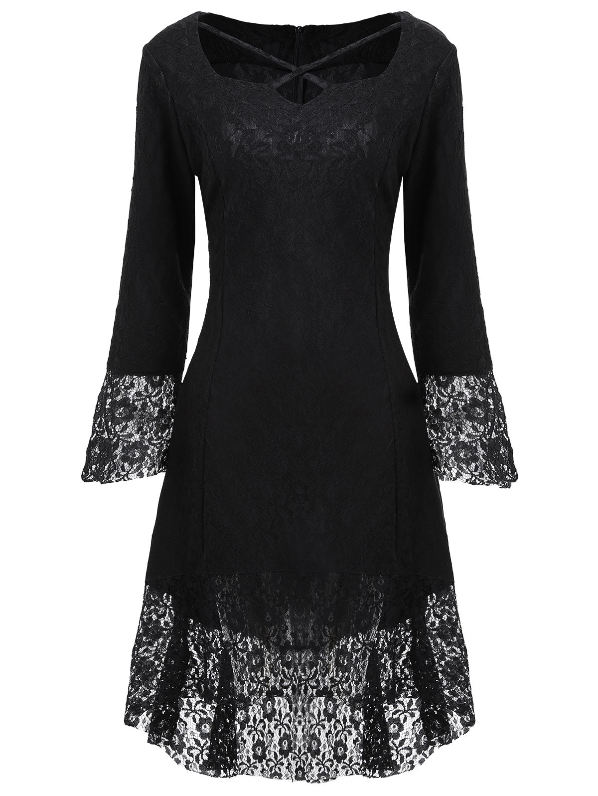Vestlinda Sweetheart Brocade Lace Black Dress