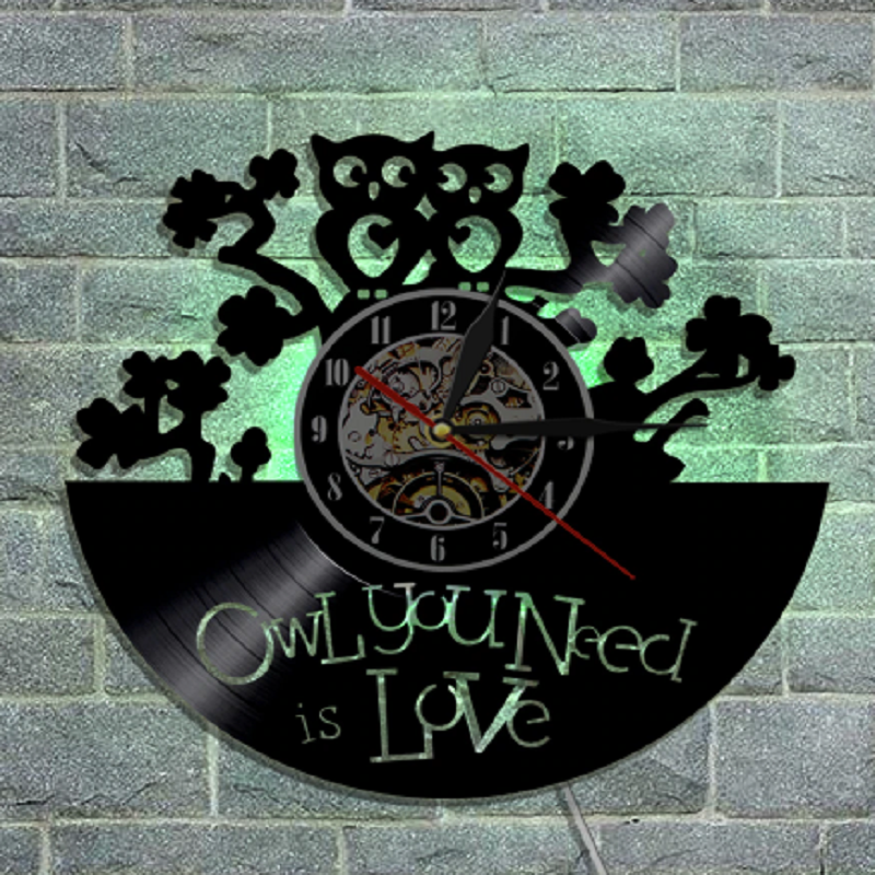 Color Changing 3D LED OWL VINYL WALL CLOCK