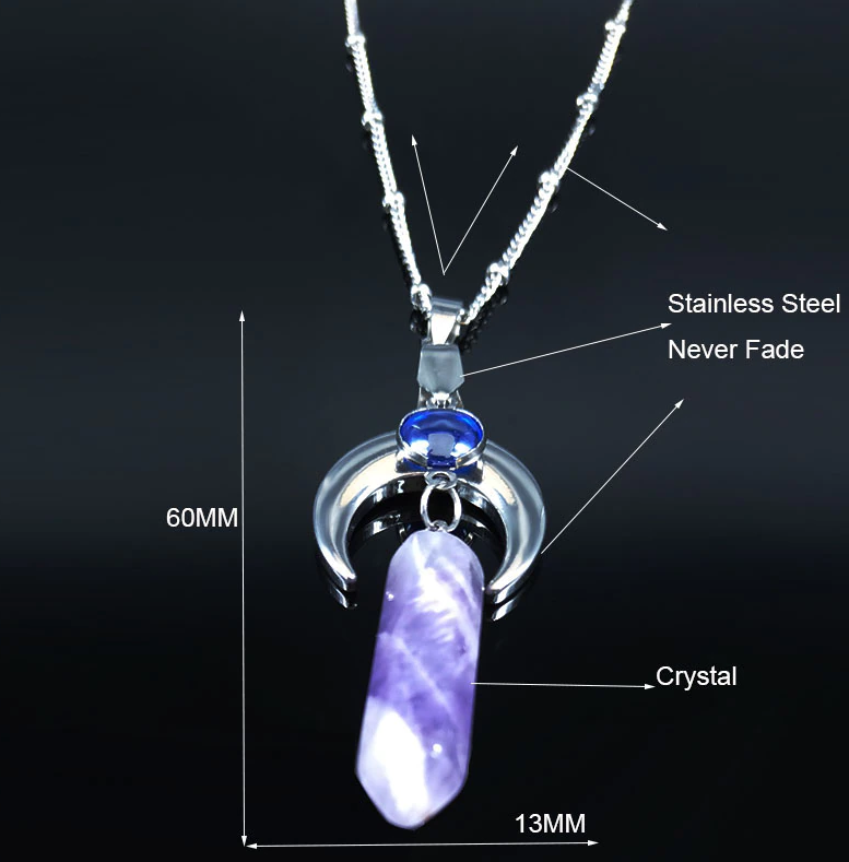 The Purple Crystal Silver Moon Stainless Steel Necklace