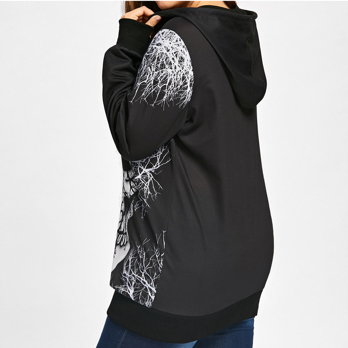 Gamiss Plus Sized Skull Printed Pull Over Hoodie