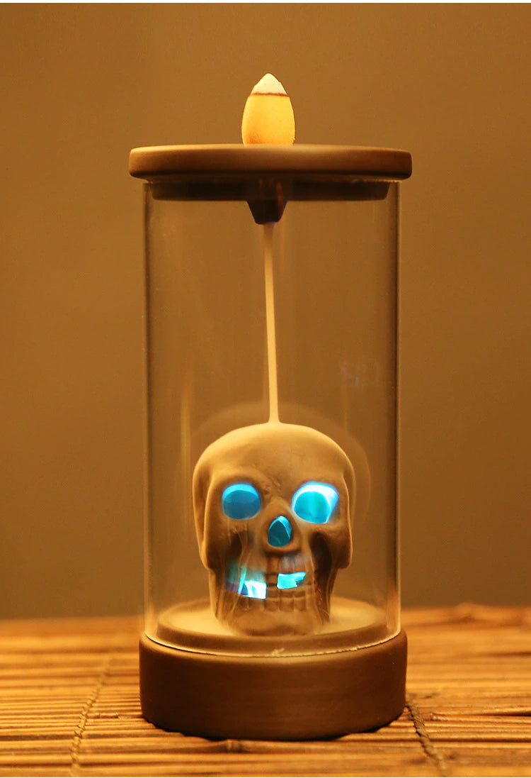 Ceramic Skull Waterfall Incense Burner