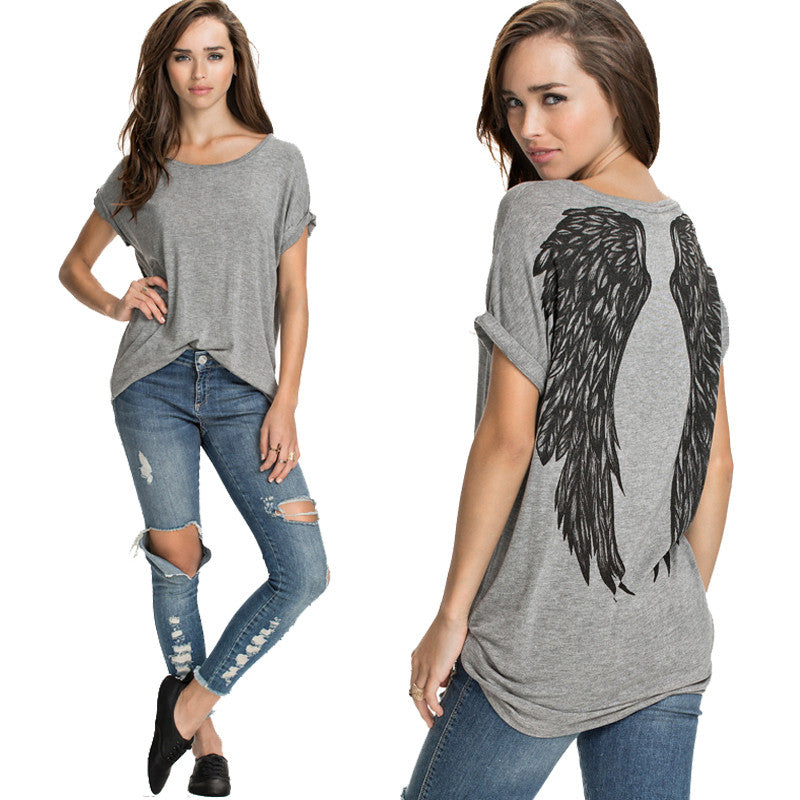 Angel Wings Print Short Sleeve Loose Top