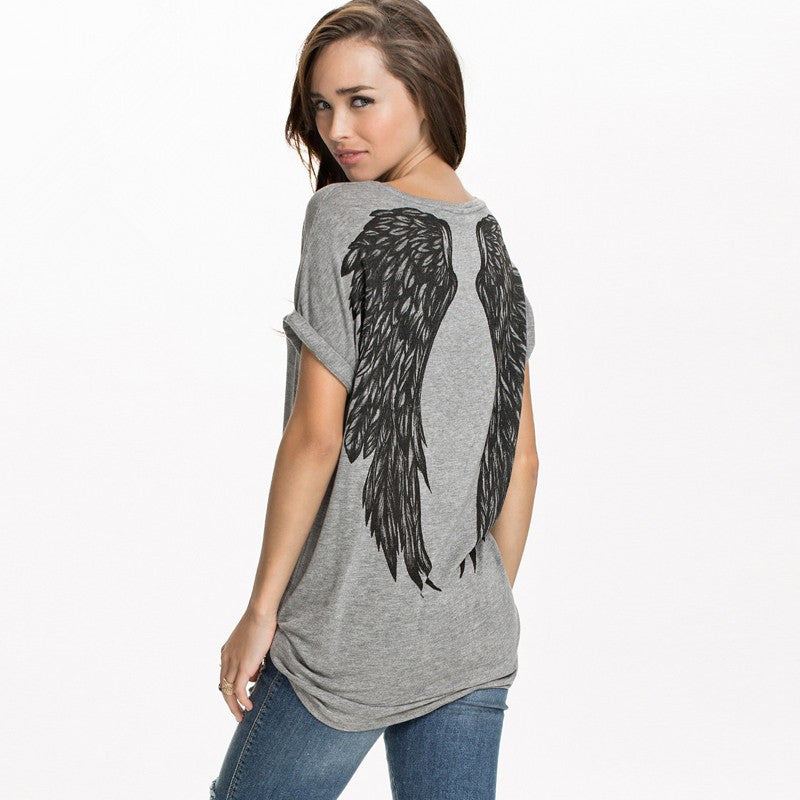 Angel Wings Print Short Sleeve Loose Top