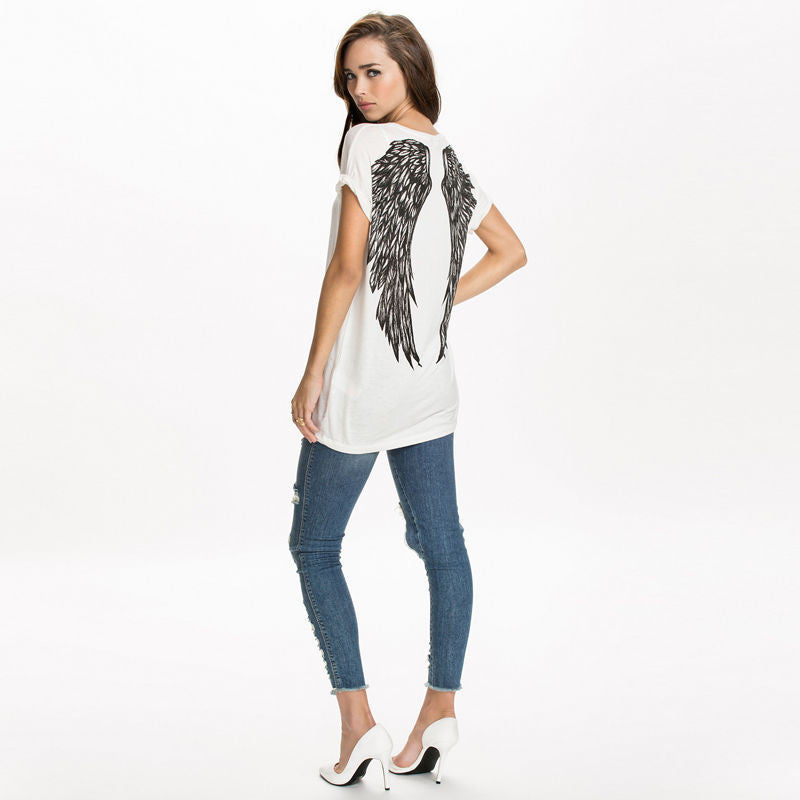Angel Wings Print Short Sleeve Loose Top
