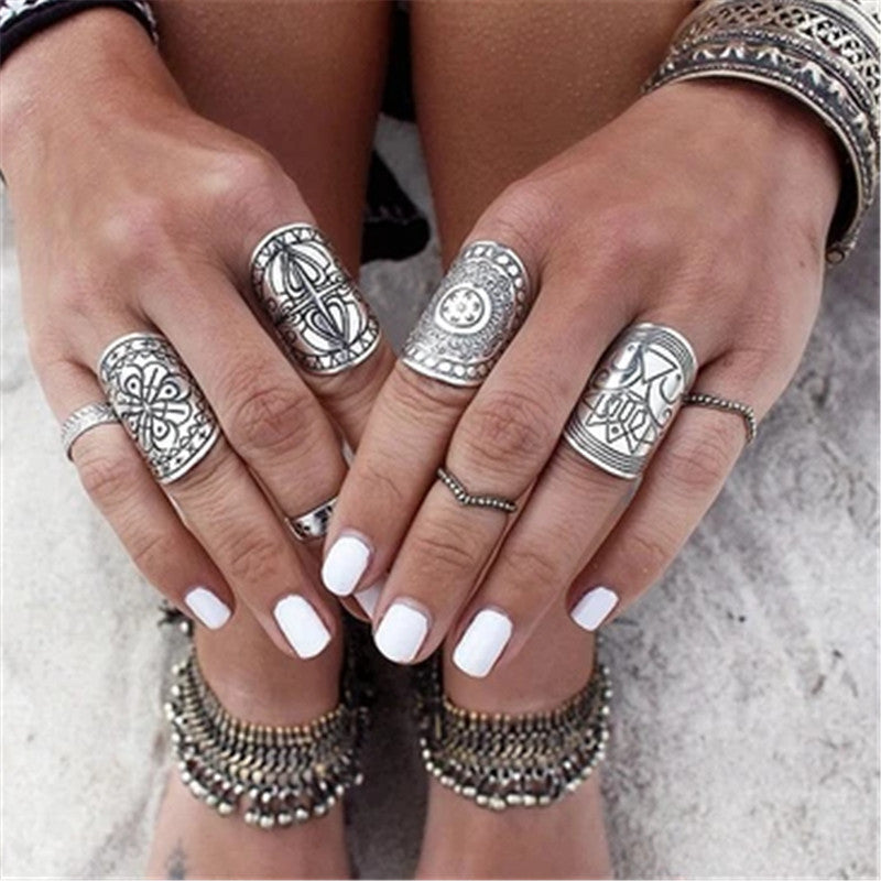 4PCS/Set New Bohemia Ethnic Vintage Unique Ring Set