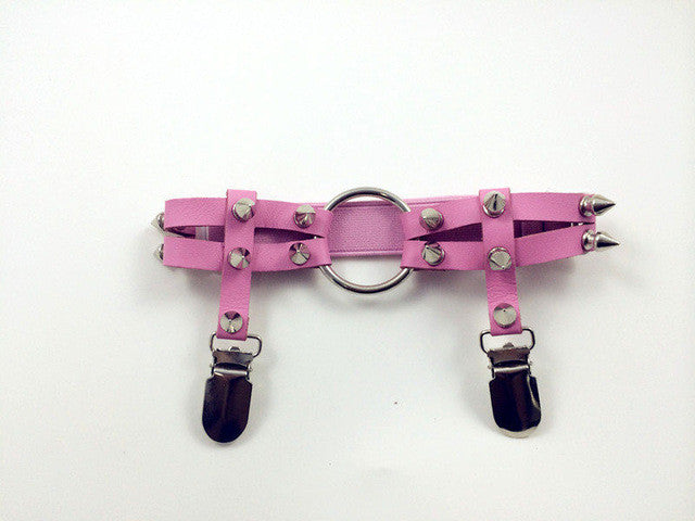 Handmade Leg Garter Faux Leather Spike Stud Punk Goth Heart Round Leg Belt Harness