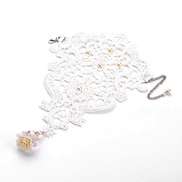 Fashion Black or White Gothic Tattoo Tassel Lace Rose Bracelet