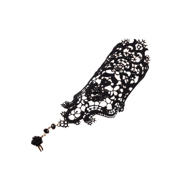 Fashion Black or White Gothic Tattoo Tassel Lace Rose Bracelet
