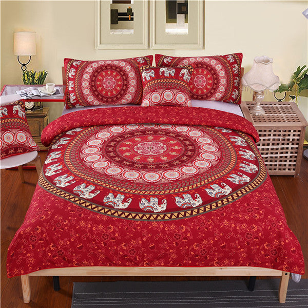 Red 4PC Mandala Elephant Messenger Bedding Set