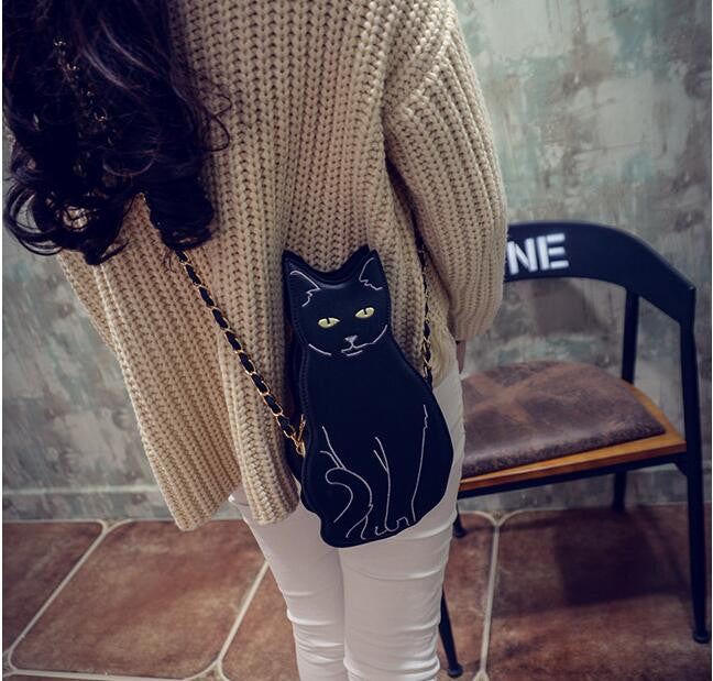 Black Cat Shape Chain Shoulder Bag Purse