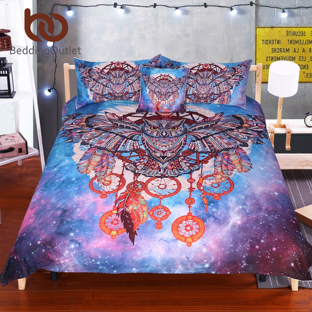 Owl Dream Catcher with Feathers 4pc Bedding Set