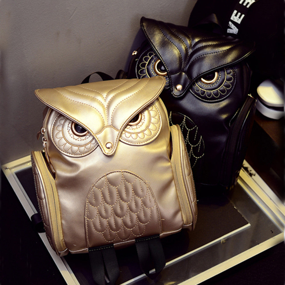 Black & Gold Stylish Owl Backpack