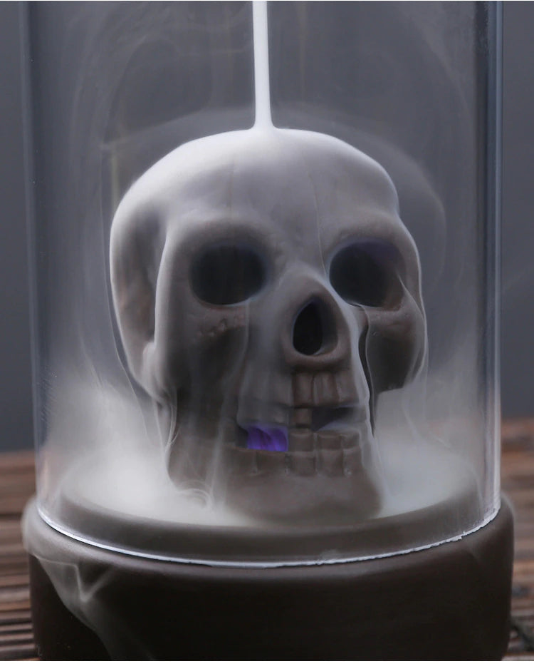 Ceramic Skull Waterfall Incense Burner