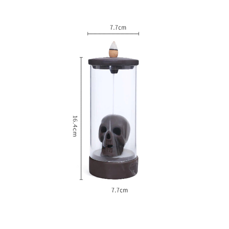 Ceramic Skull Waterfall Incense Burner