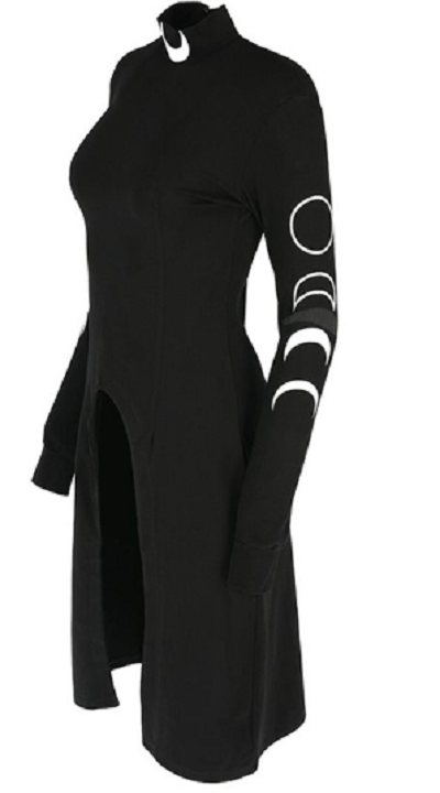 Moon Phases Black Turtle Neck Dress