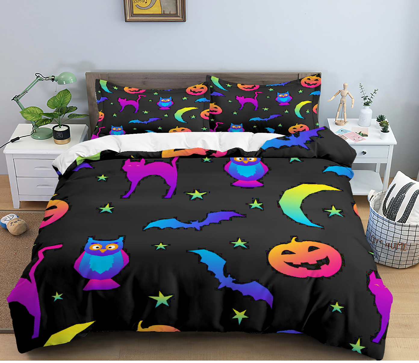 Owl, Cat, Moon Halloween Bedding