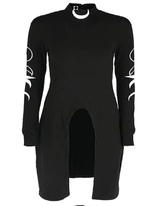 Moon Phases Black Turtle Neck Dress